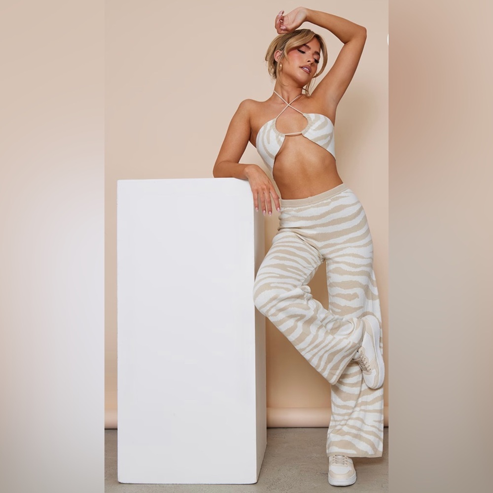 Knit zebra print pant and bandeau set
